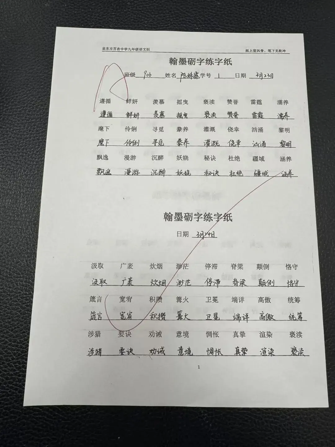 【360°融心课堂】墨润中考,以书提质——百杏中学九年级 “翰墨砺字” 书写工程作品展(第二期) 第13张