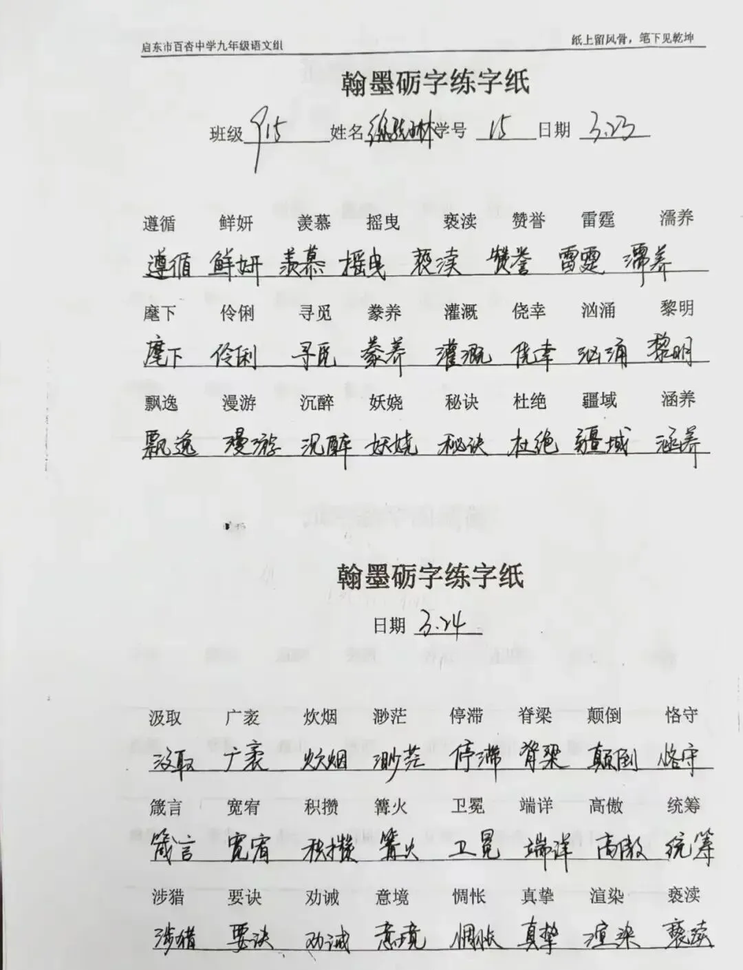 【360°融心课堂】墨润中考,以书提质——百杏中学九年级 “翰墨砺字” 书写工程作品展(第二期) 第15张