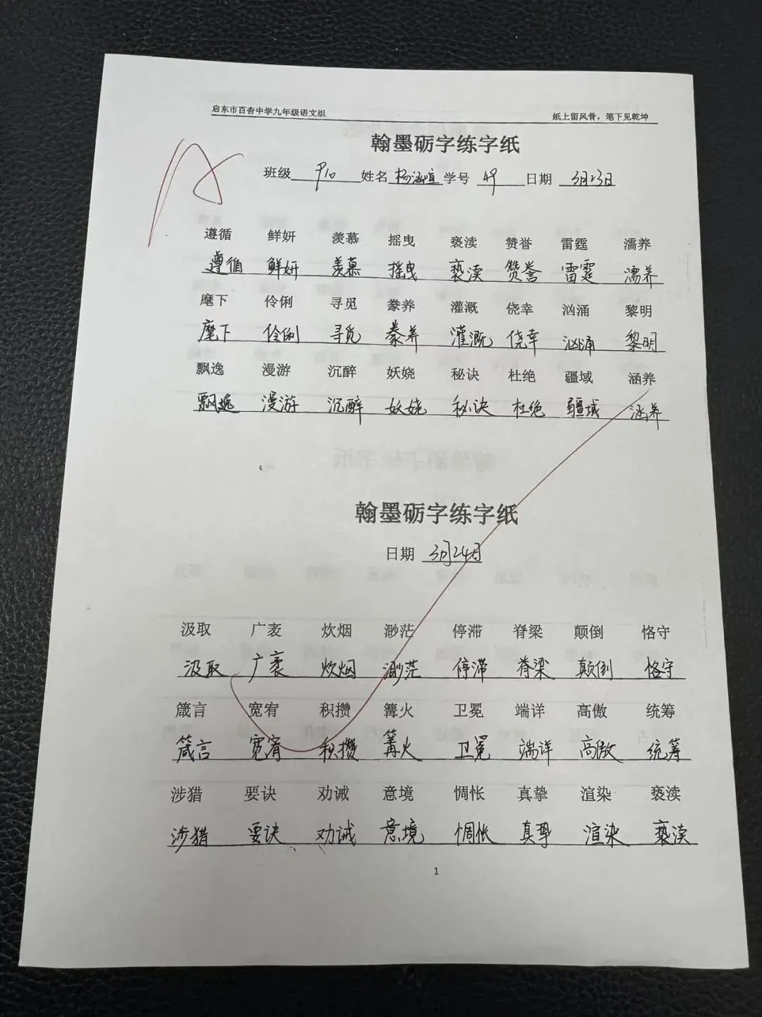 【360°融心课堂】墨润中考,以书提质——百杏中学九年级 “翰墨砺字” 书写工程作品展(第二期) 第17张