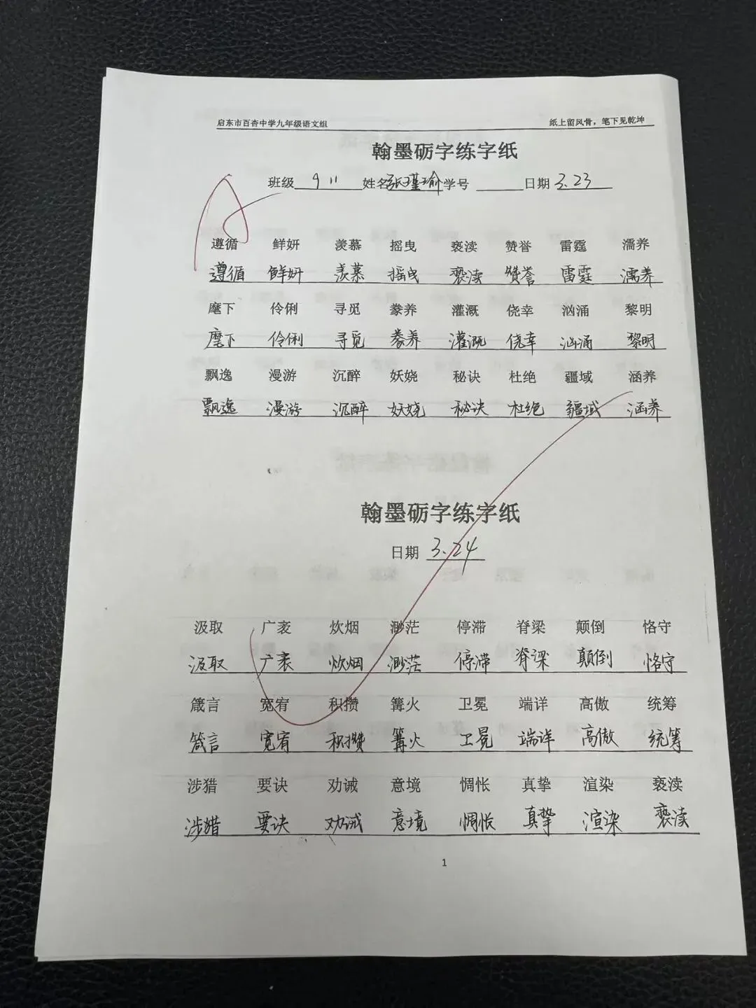 【360°融心课堂】墨润中考,以书提质——百杏中学九年级 “翰墨砺字” 书写工程作品展(第二期) 第18张