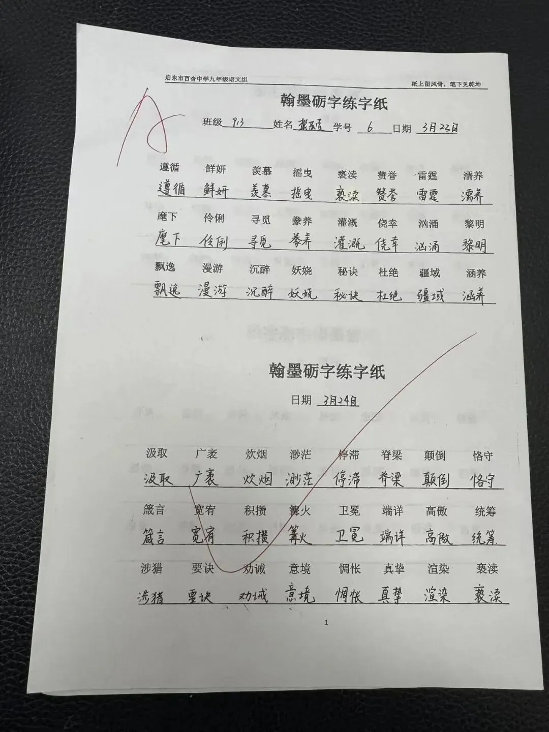 【360°融心课堂】墨润中考,以书提质——百杏中学九年级 “翰墨砺字” 书写工程作品展(第二期) 第20张