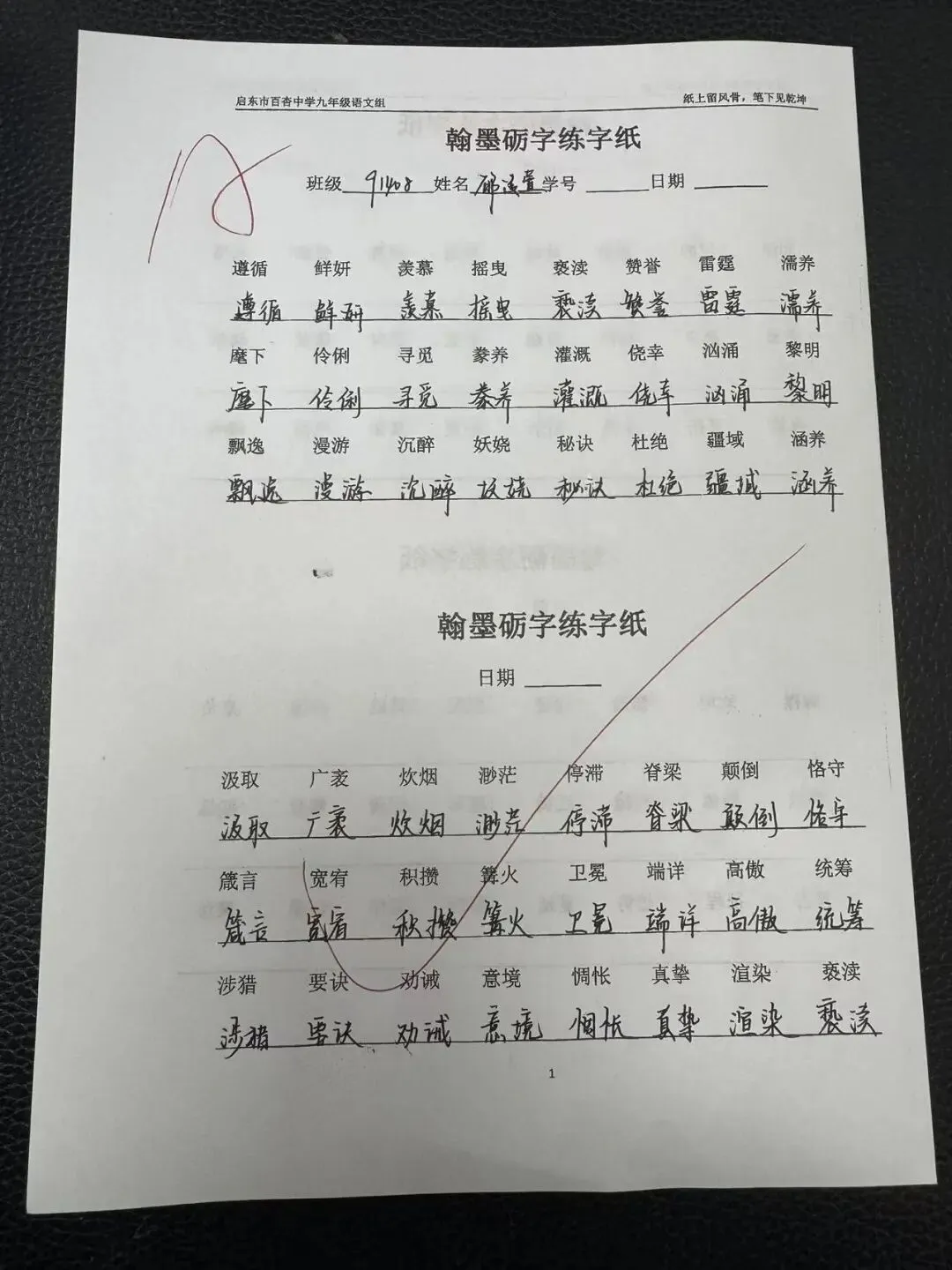 【360°融心课堂】墨润中考,以书提质——百杏中学九年级 “翰墨砺字” 书写工程作品展(第二期) 第21张