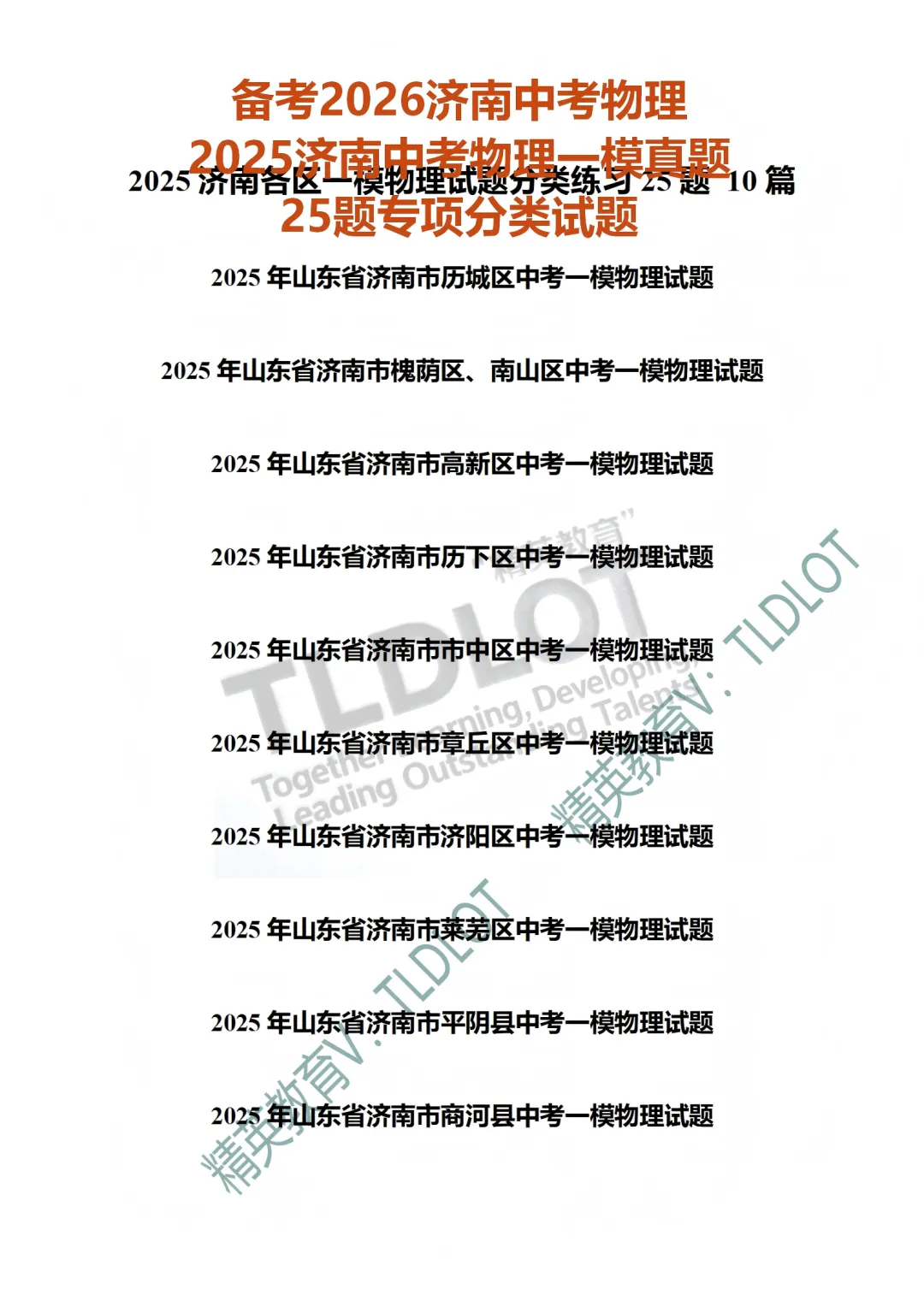 [2026济南中考物理专版]2025济南中考一模物理真题:专项练习(共18套) 第4张