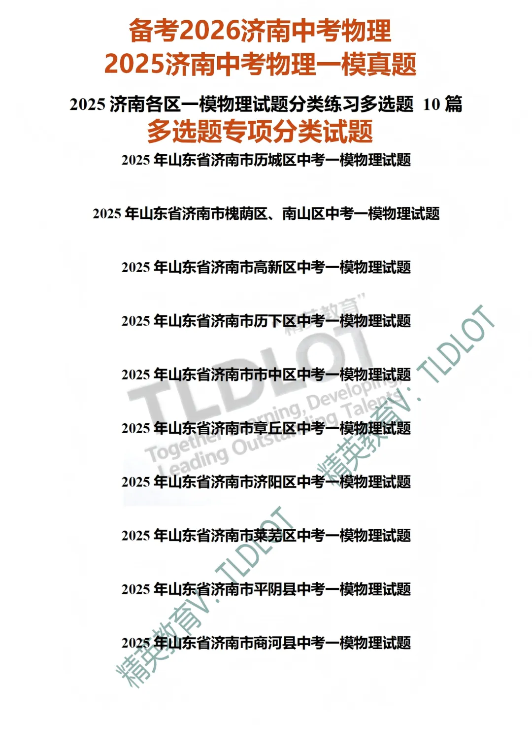 [2026济南中考物理专版]2025济南中考一模物理真题:专项练习(共18套) 第12张