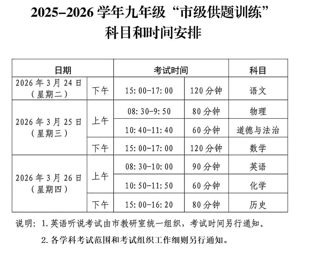 2026年广东各地中考一模时间汇总 第5张