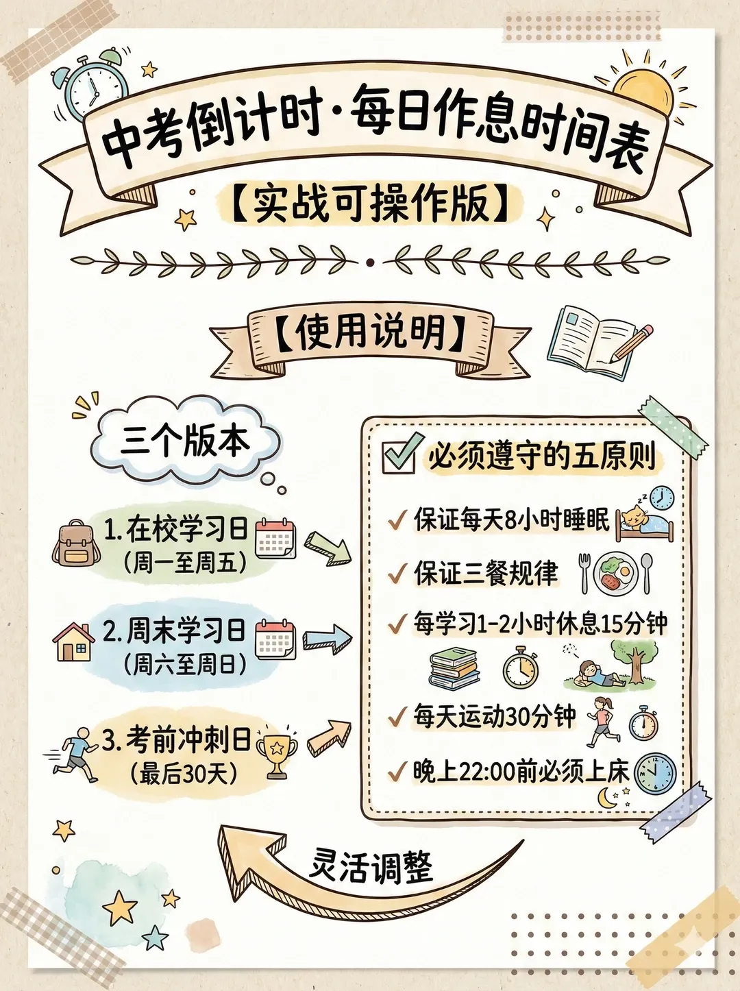 中考倒计时!这份可直接抄的作息表,帮你高效冲刺 第1张