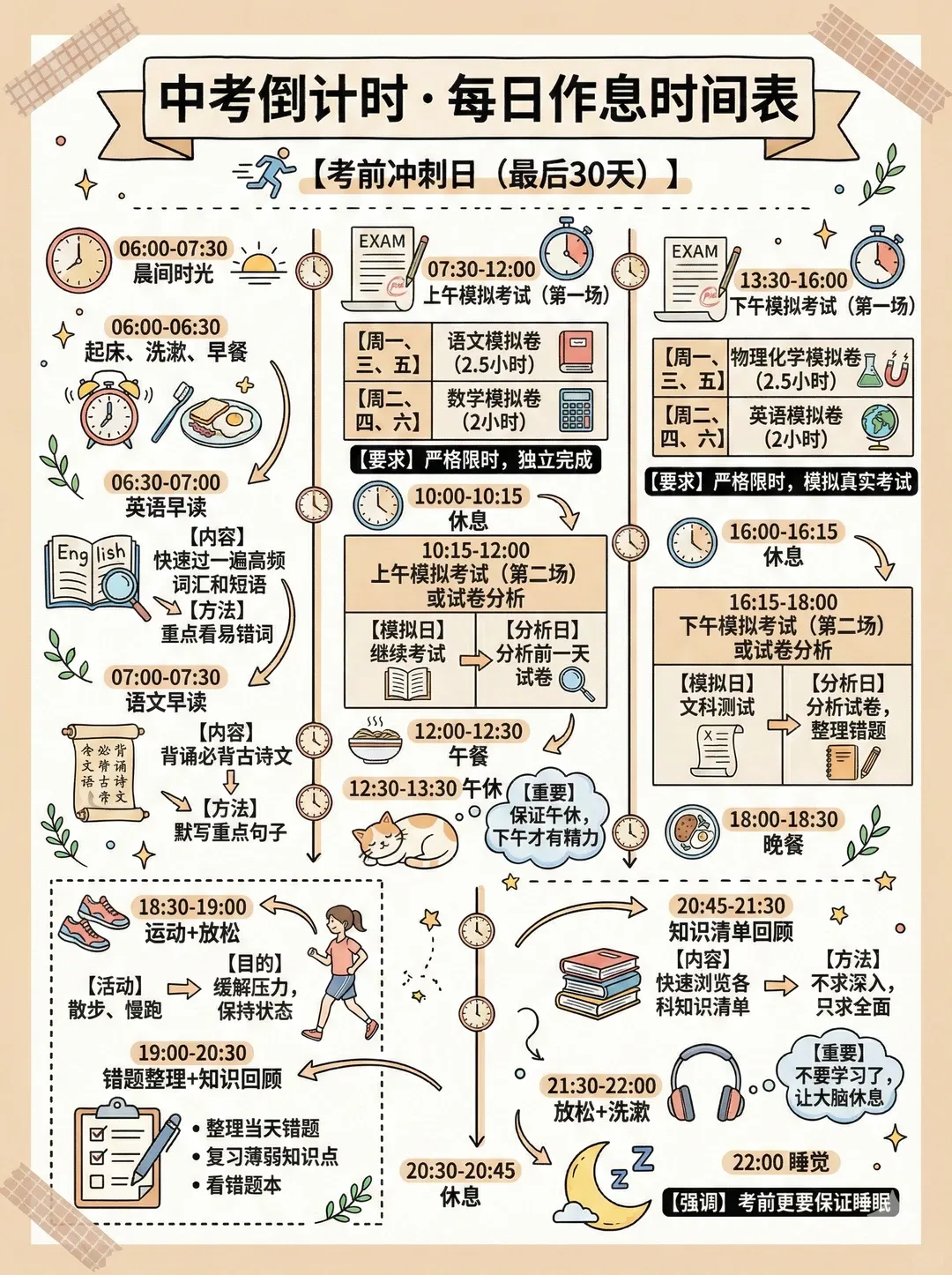 中考倒计时!这份可直接抄的作息表,帮你高效冲刺 第4张