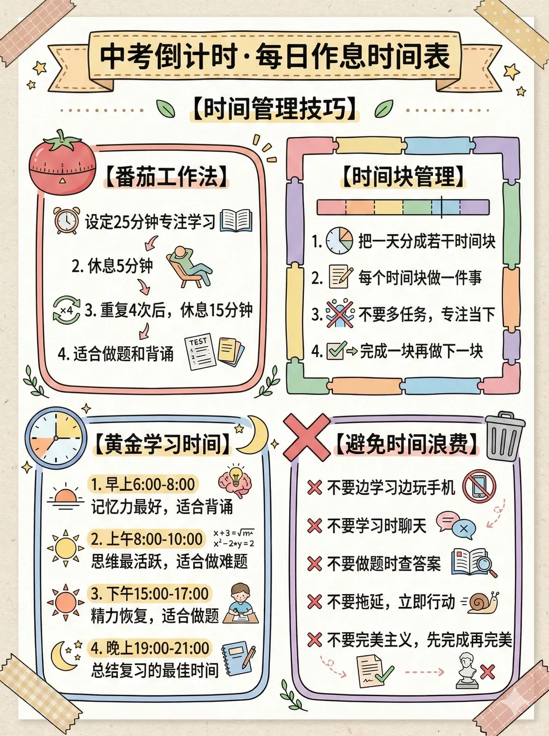 中考倒计时!这份可直接抄的作息表,帮你高效冲刺 第5张