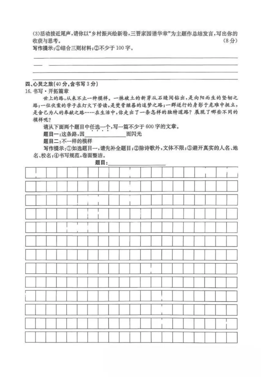 金太阳·山西2026年中考模拟训练语文试题及答案·原创范文2篇 第7张