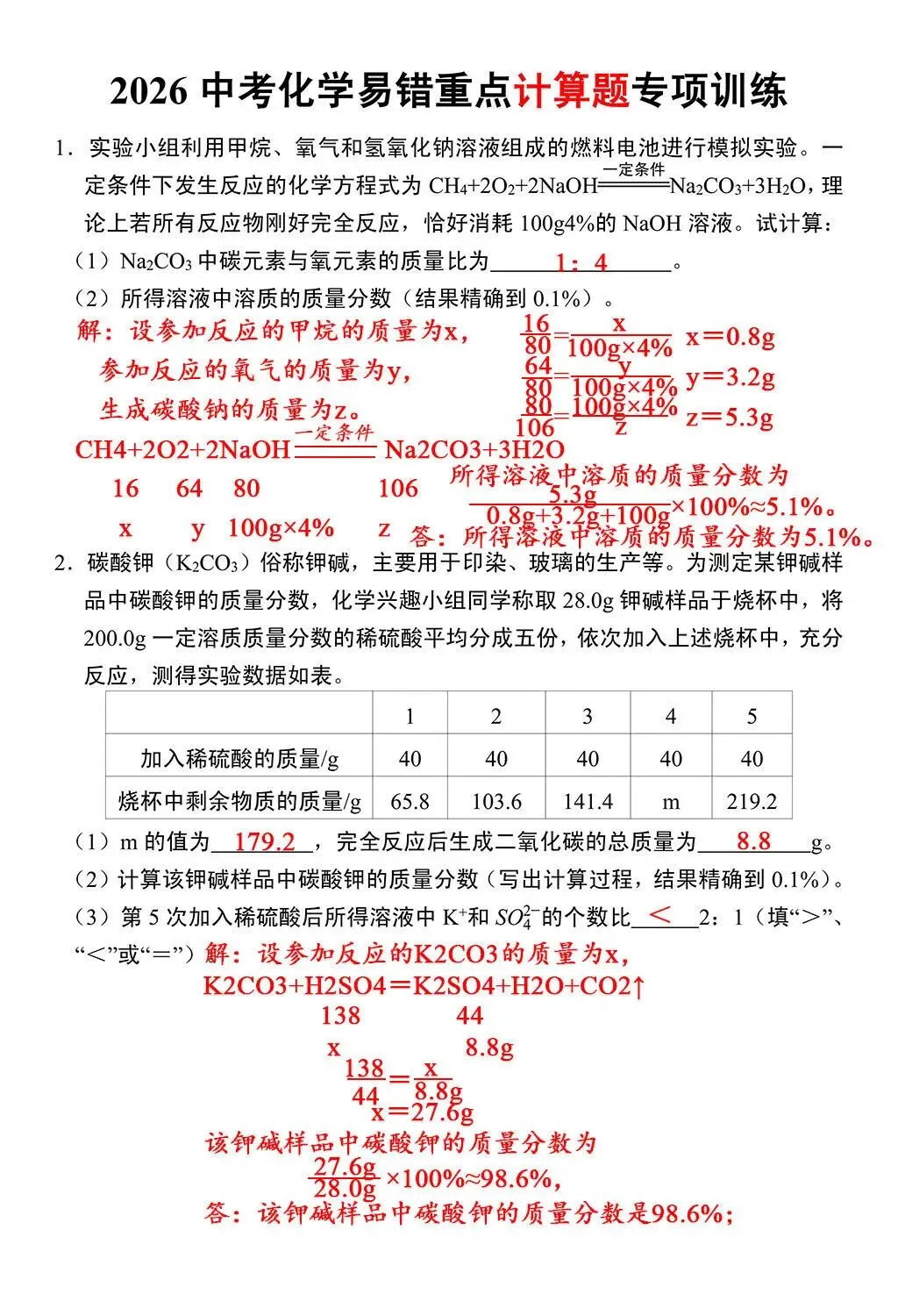 中考化学历年高频易考综合性计算题 第4张
