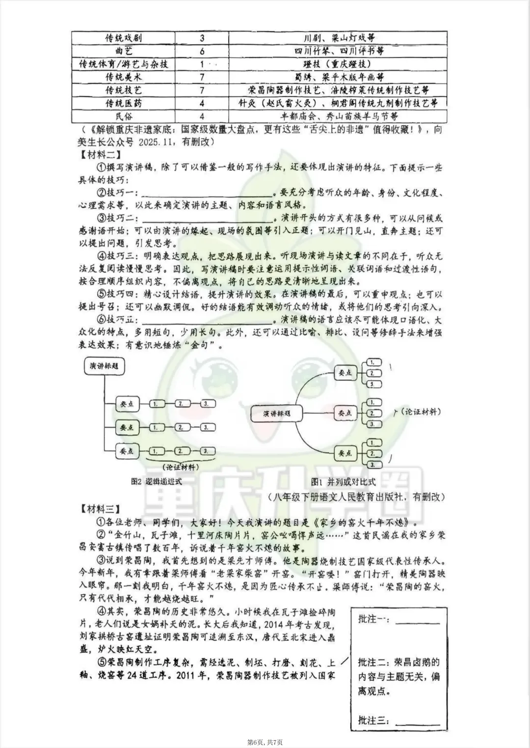重庆一外2026年初三下一诊试卷(语文、数学、化学) 第7张