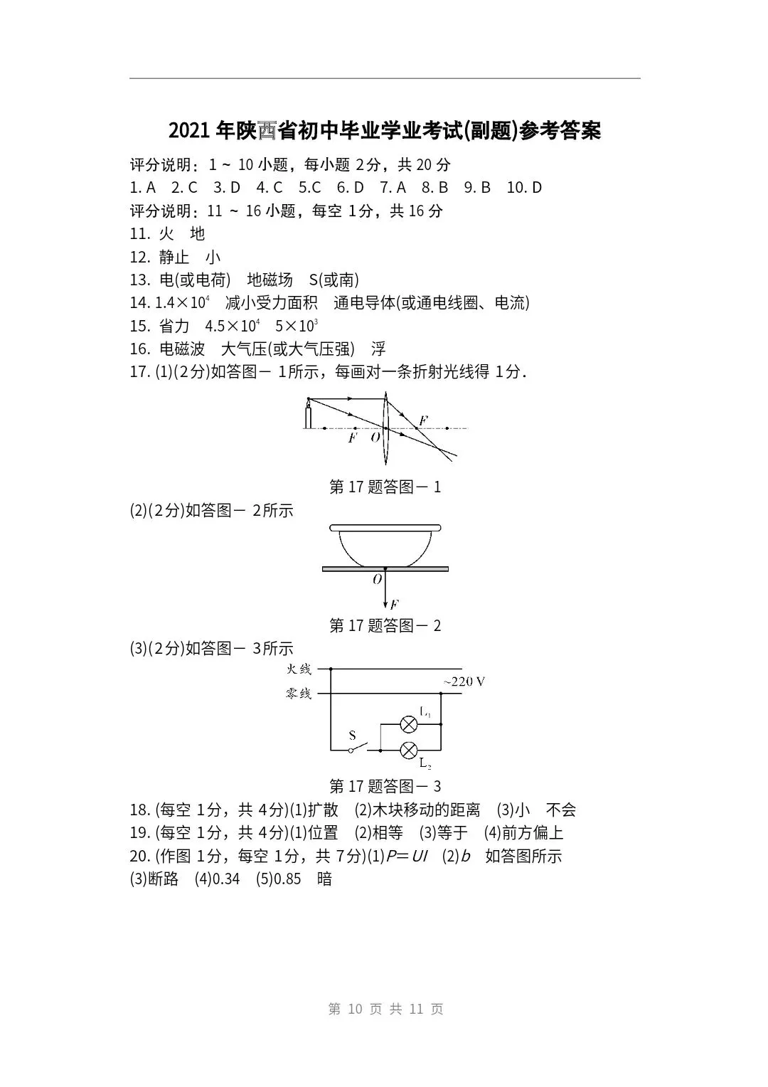 2021年陕西省中考物理试题(副题)及参考答案 第10张