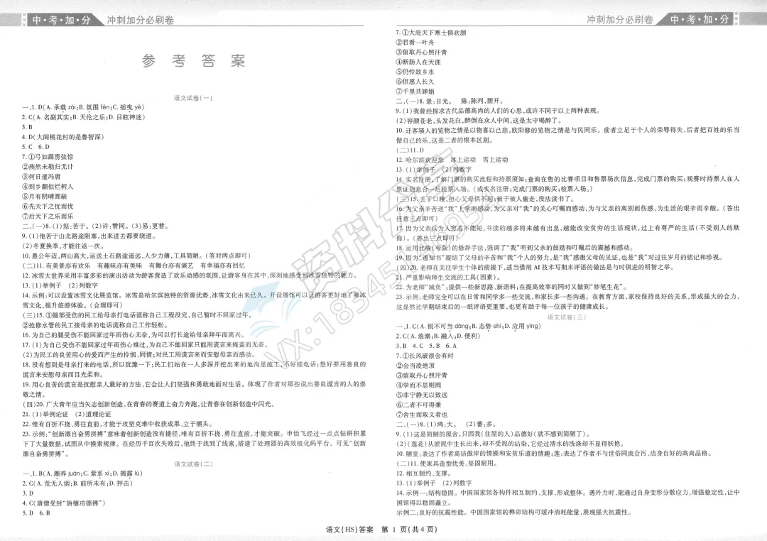 2026新世博全练试题 语文中考模拟试卷 第4张