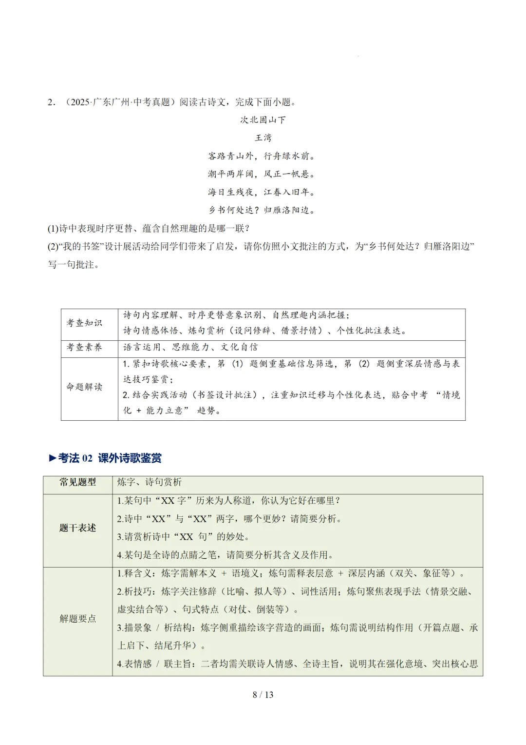 2026年中考复习古诗词阅读第1讲 词句赏析(炼字+炼句)讲练测 第48张