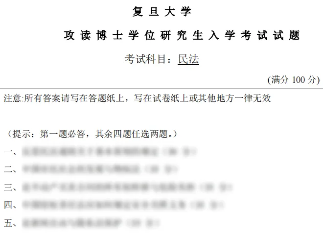 考博真题 | 2026复旦大学民法学最新考博真题来啦! 第3张