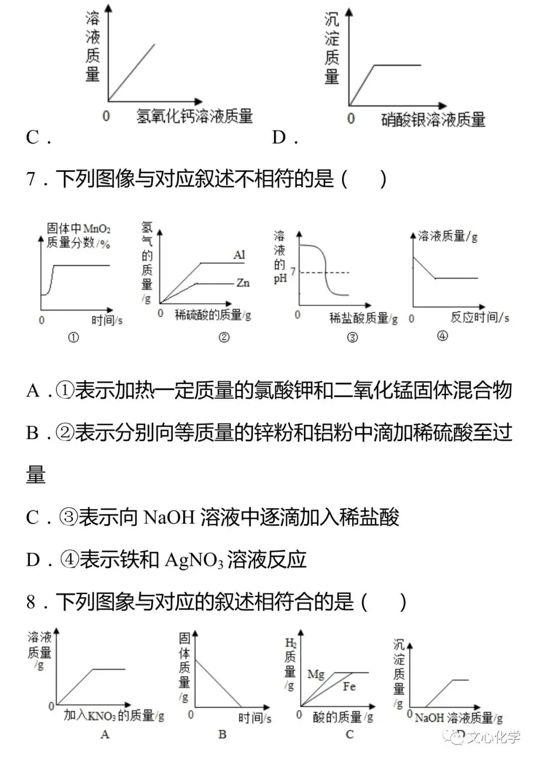 初中化学中考图像专题(附答案) 第7张