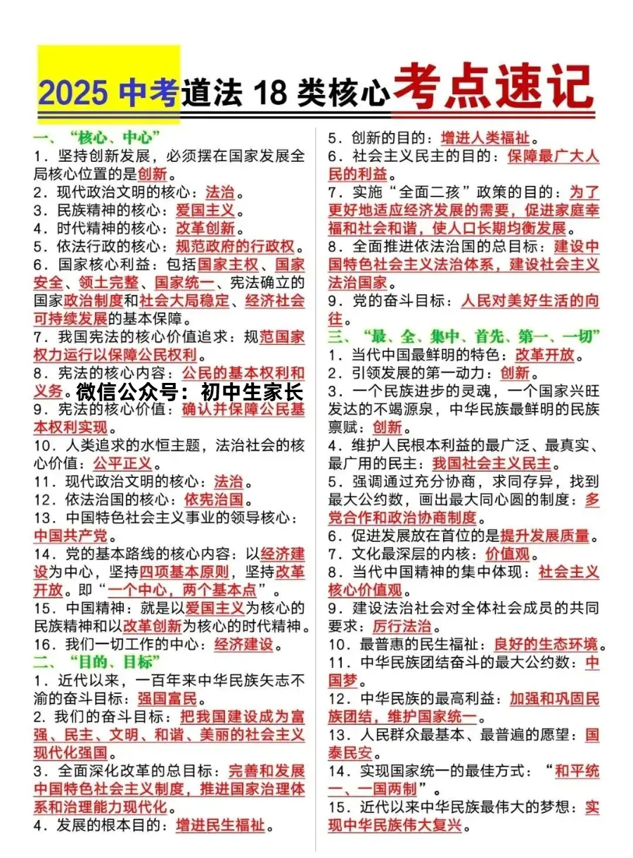 2026年中考道德与法治18类核心考点速记,抓紧打印背诵! 第2张