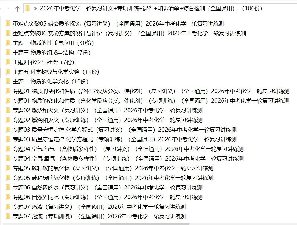 2026年中考化学:一轮复习讲义+专项训练+课件+综合检测+知识清单共106份含答案详解(全国通用)完整电子版文档可下载打印 第6张