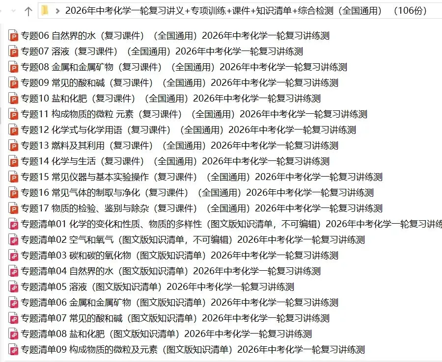 2026年中考化学:一轮复习讲义+专项训练+课件+综合检测+知识清单共106份含答案详解(全国通用)完整电子版文档可下载打印 第9张
