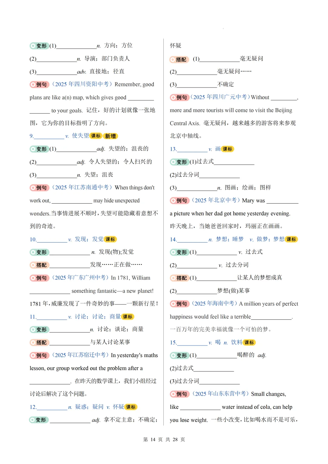 2026中考英语高频词汇变形归纳(一)(默写版) 第16张