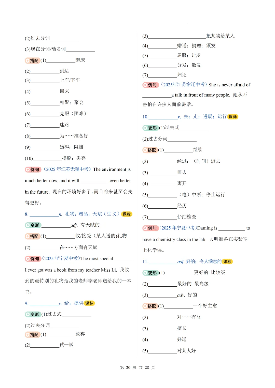 2026中考英语高频词汇变形归纳(一)(默写版) 第22张