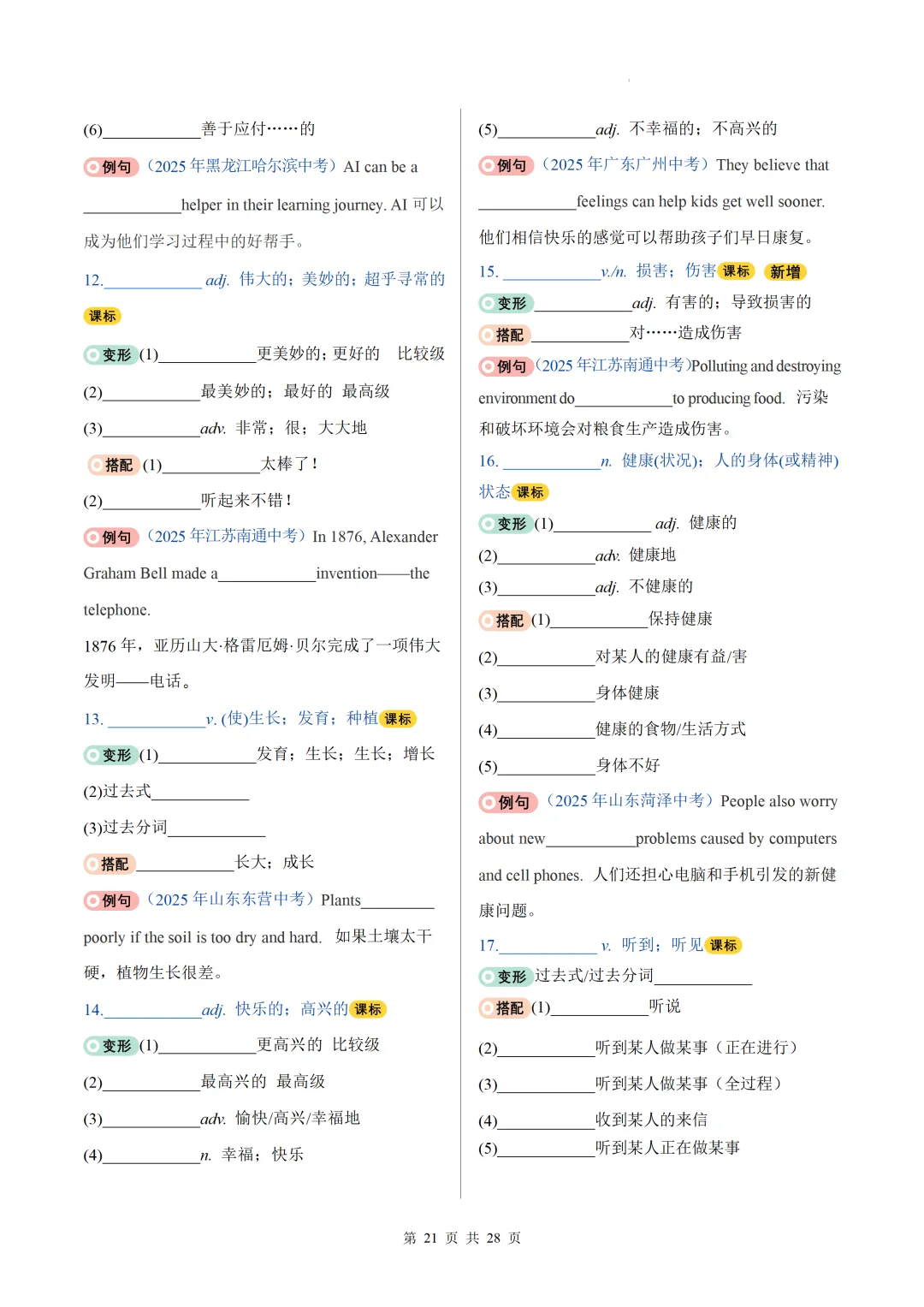 2026中考英语高频词汇变形归纳(一)(默写版) 第23张