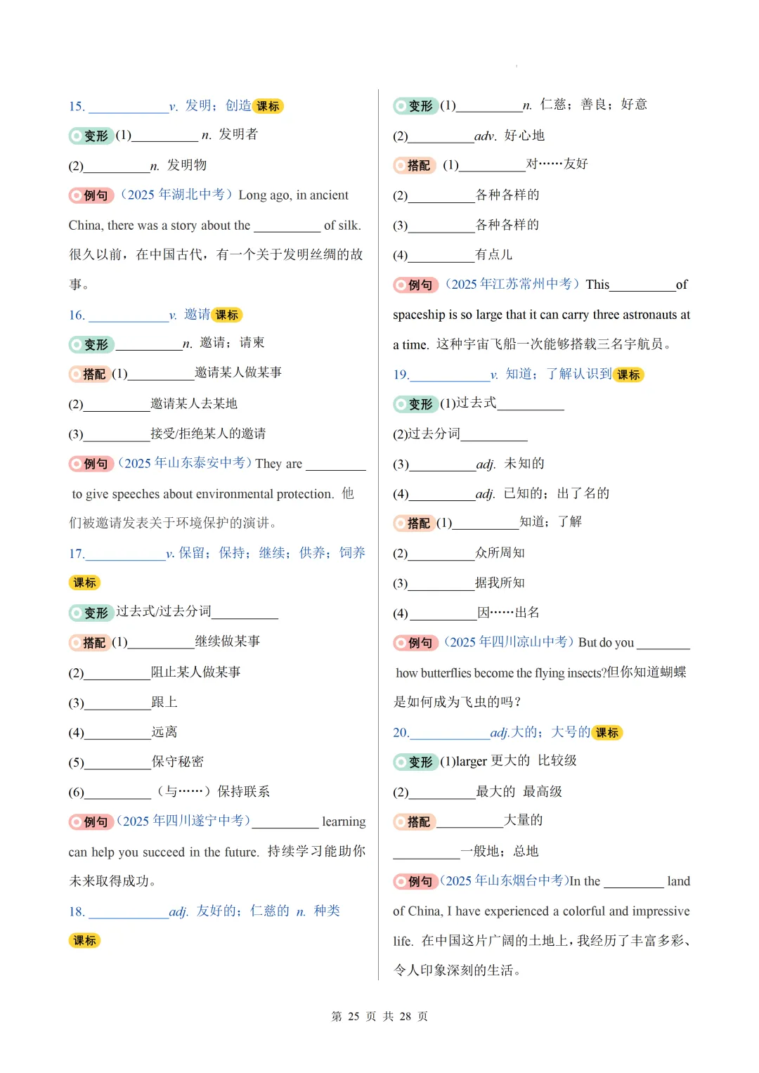 2026中考英语高频词汇变形归纳(一)(默写版) 第27张
