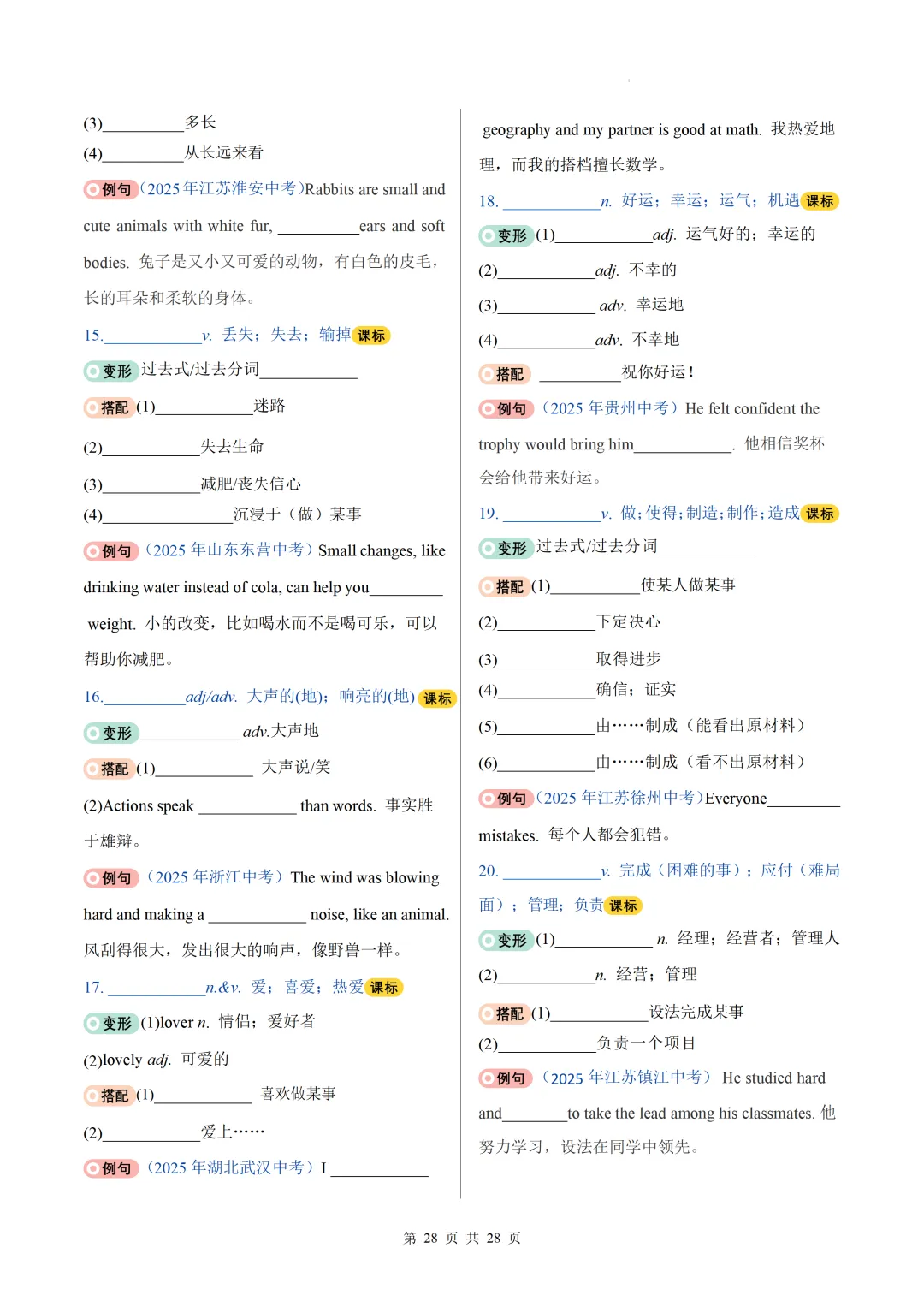 2026中考英语高频词汇变形归纳(一)(默写版) 第30张