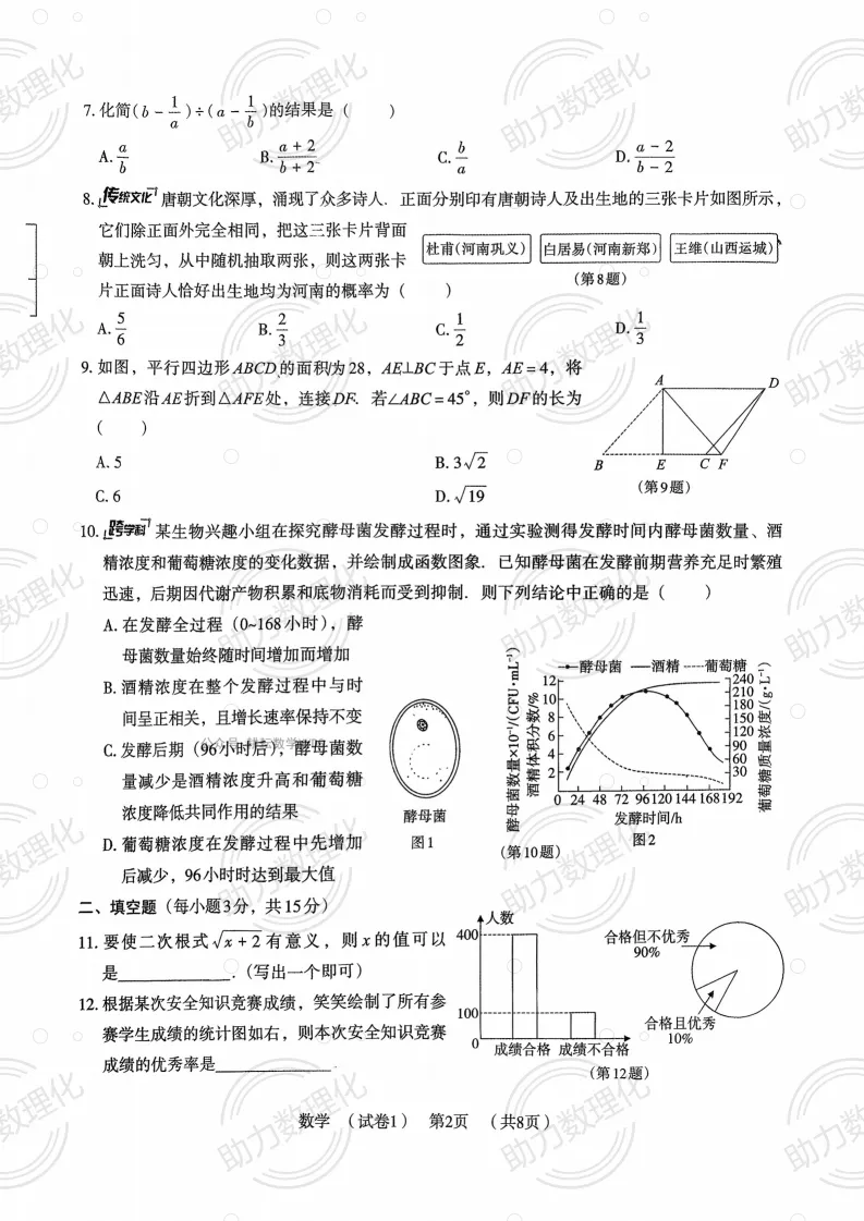 2026河南中考模拟数学试卷及答案解析(卷33) 第2张 2026河南中考模拟数学试卷及答案解析(卷33) 第2张