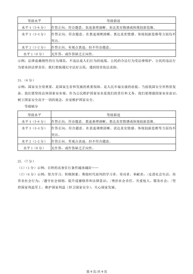 2025北京延庆初二上册期末道德与法治试卷(有答案)【可下载】 第9张