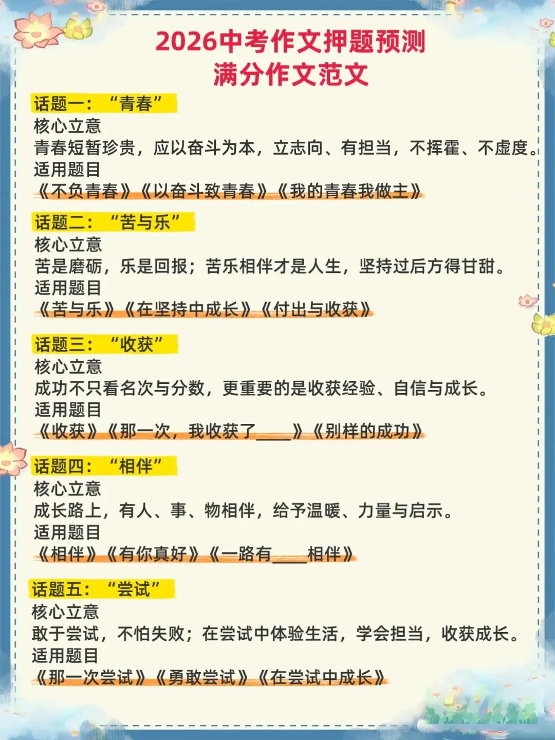 老师分享的中考作文万能模板!2026中考高频话题+高分范文 第1张