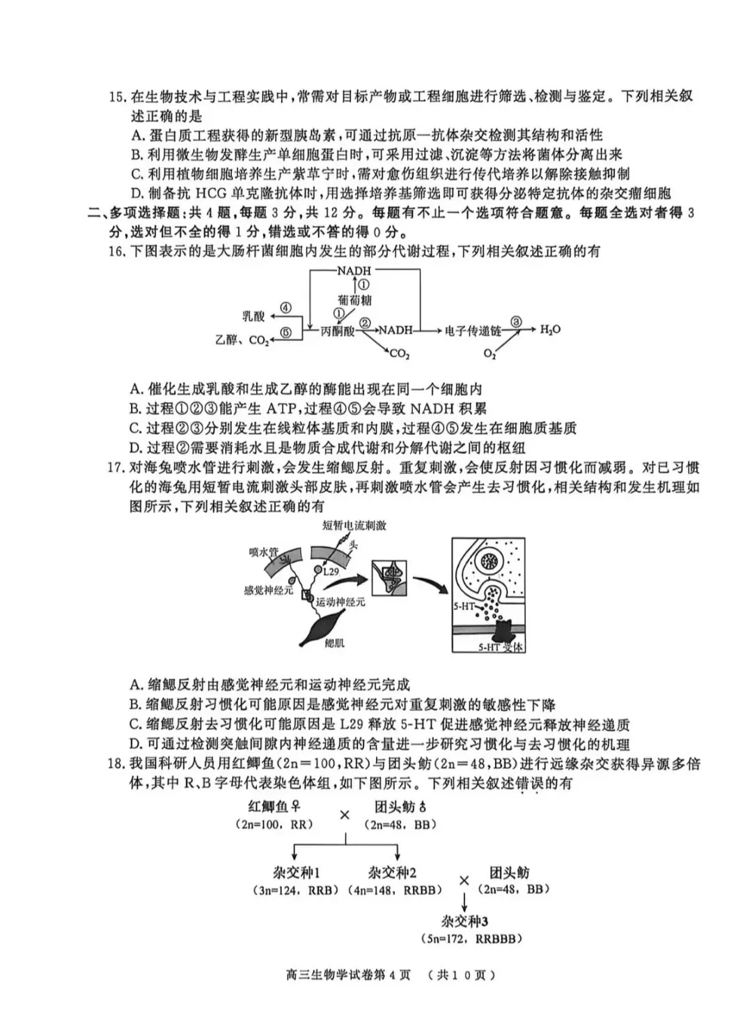 2026年南京盐城一模生物学试卷和参考答案 第4张