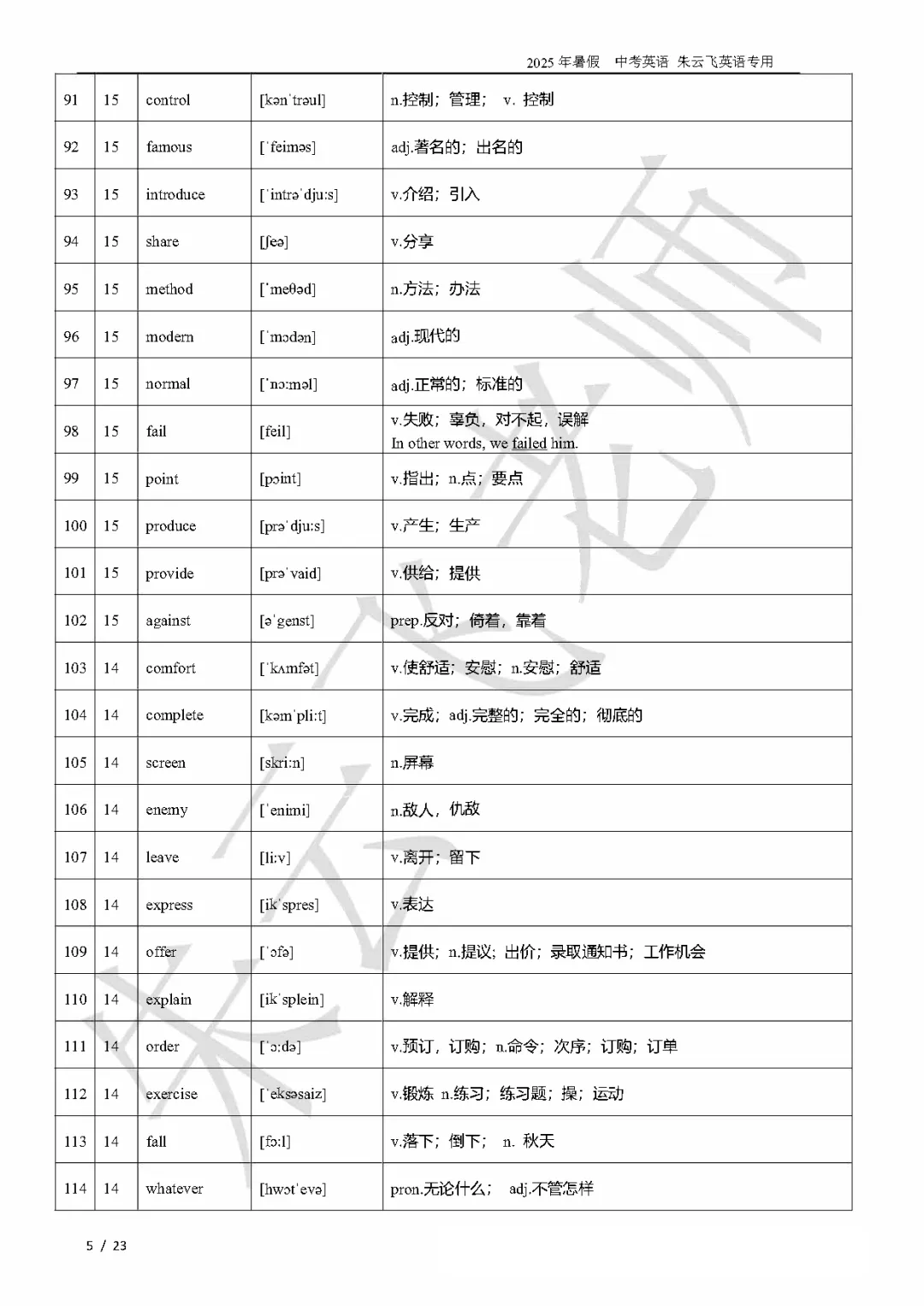 2026北京朱云飞中考核心单词520词汇讲义 第5张