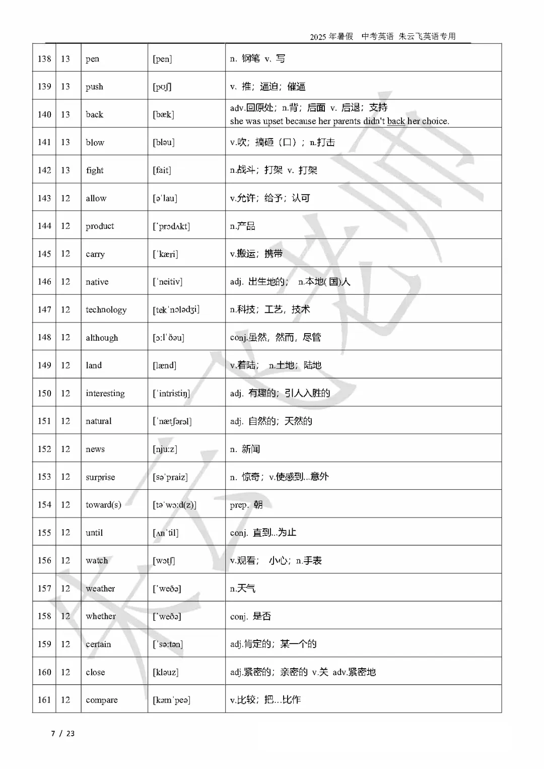 2026北京朱云飞中考核心单词520词汇讲义 第7张