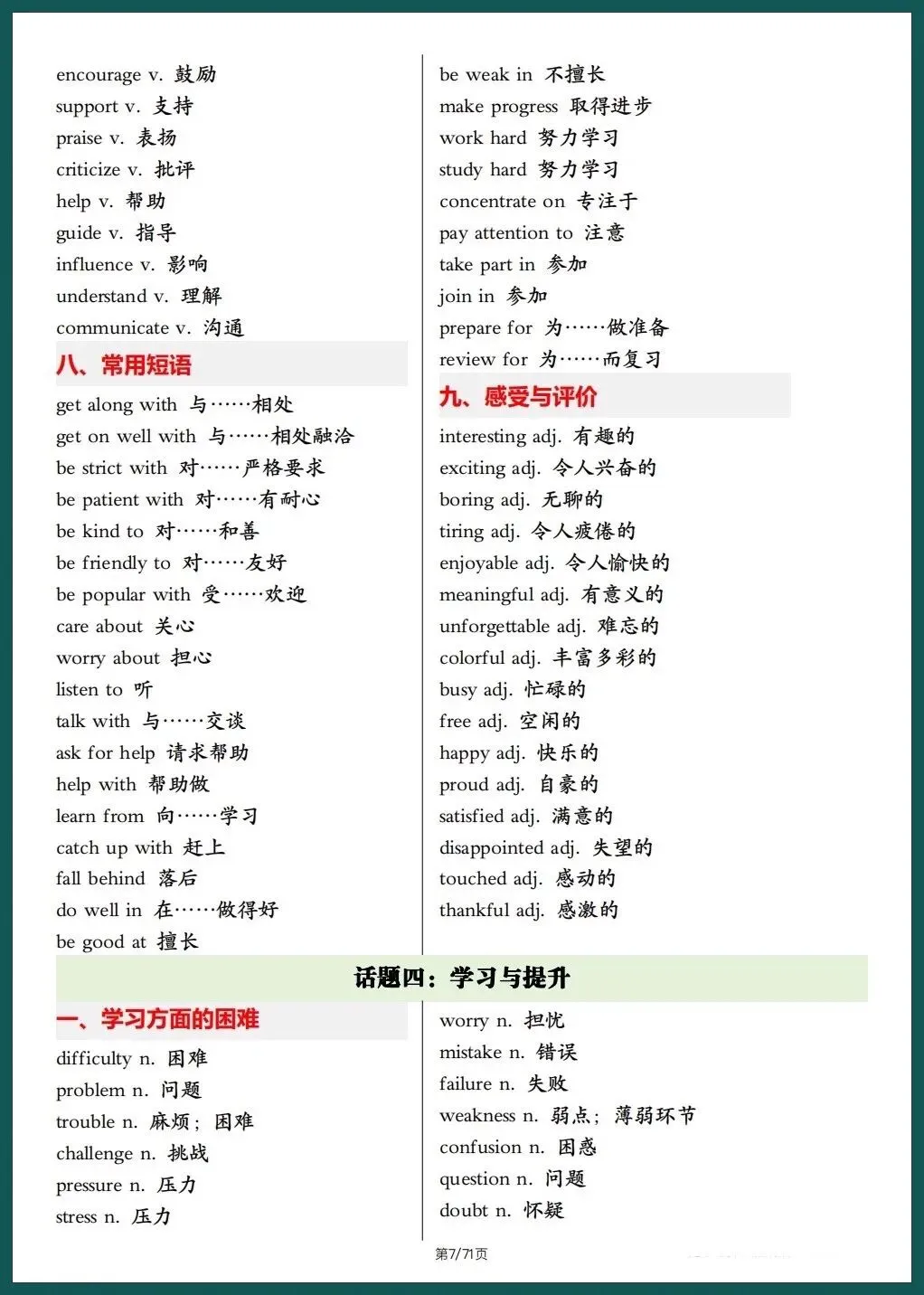 中考英语|2026春中考英语写作满分必备高频单词,考前必刷(背诵+默写版) 71页可下载打印! 第8张