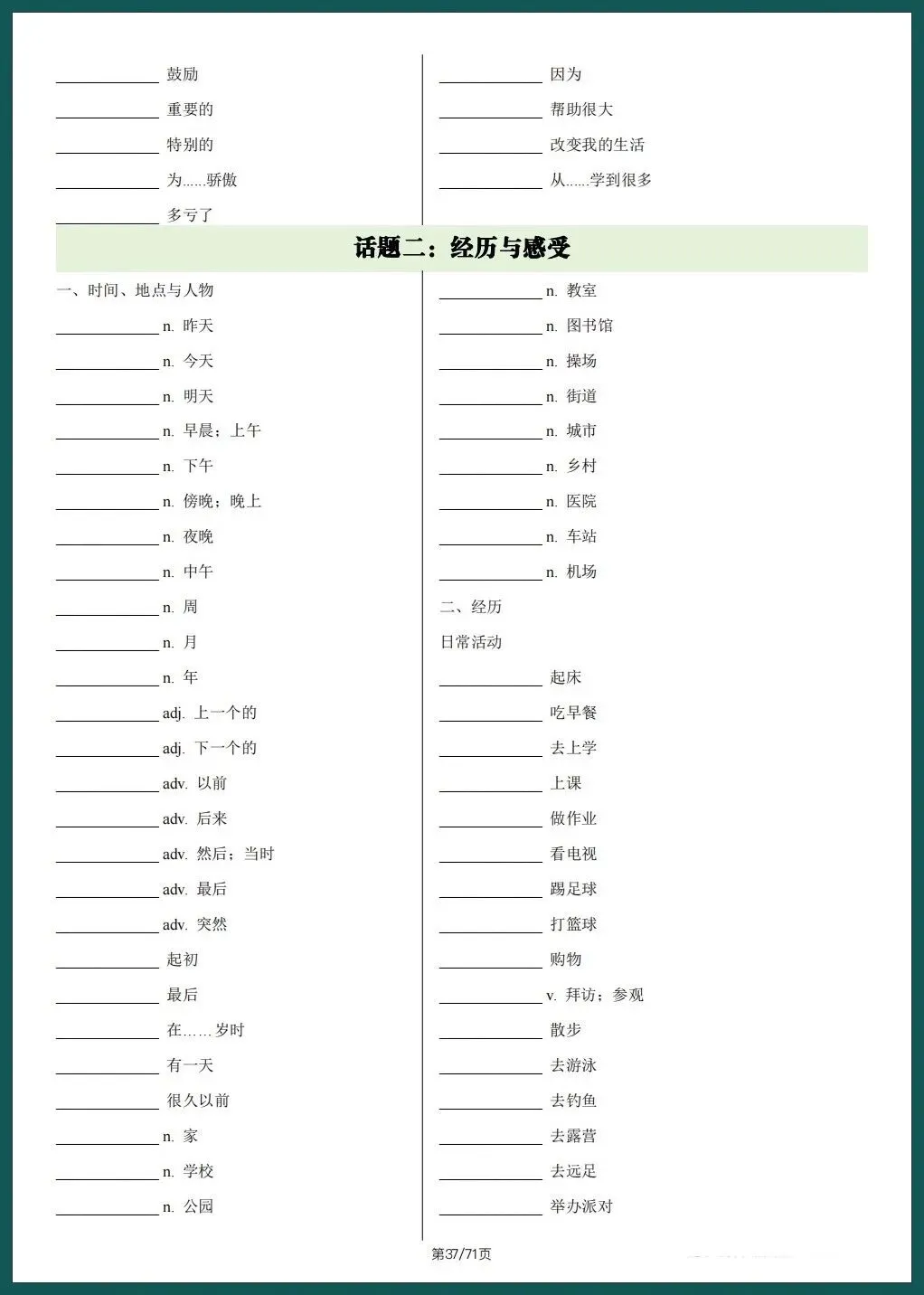 中考英语|2026春中考英语写作满分必备高频单词,考前必刷(背诵+默写版) 71页可下载打印! 第19张