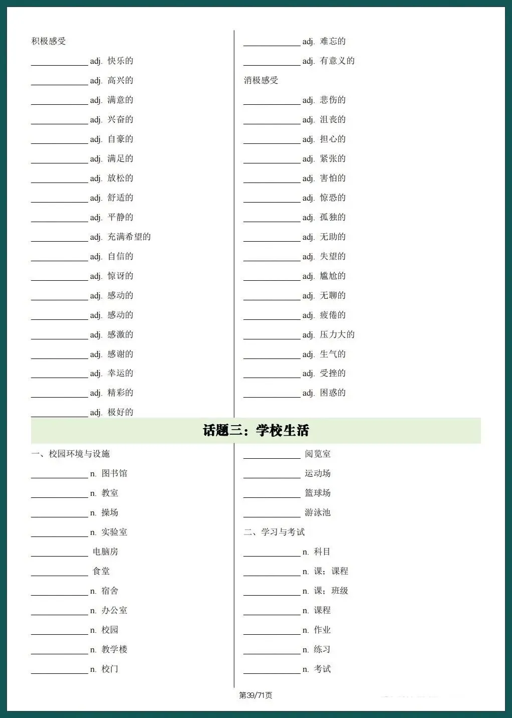 中考英语|2026春中考英语写作满分必备高频单词,考前必刷(背诵+默写版) 71页可下载打印! 第21张