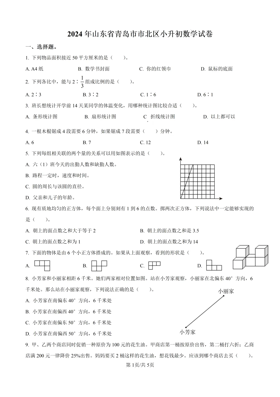 历年真题 | 23-24-2 青岛市市北区六年级数学下册毕业考试(附PDF版和参考答案) 第2张 历年真题 | 23-24-2 青岛市市北区六年级数学下册毕业考试(附PDF版和参考答案) 第2张