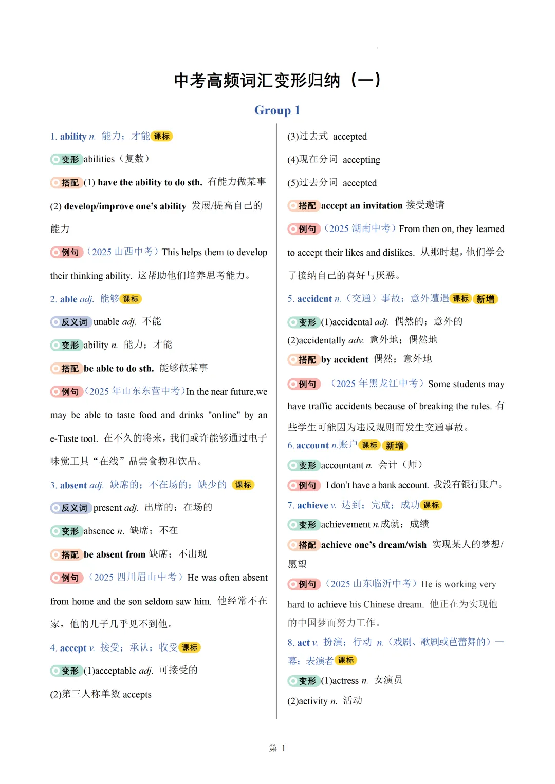 2026中考英语高频词汇变形归纳(一)(背诵版) 第3张