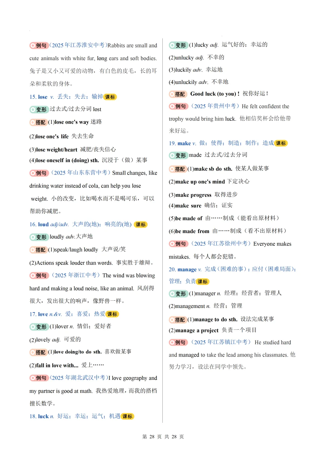 2026中考英语高频词汇变形归纳(一)(背诵版) 第30张