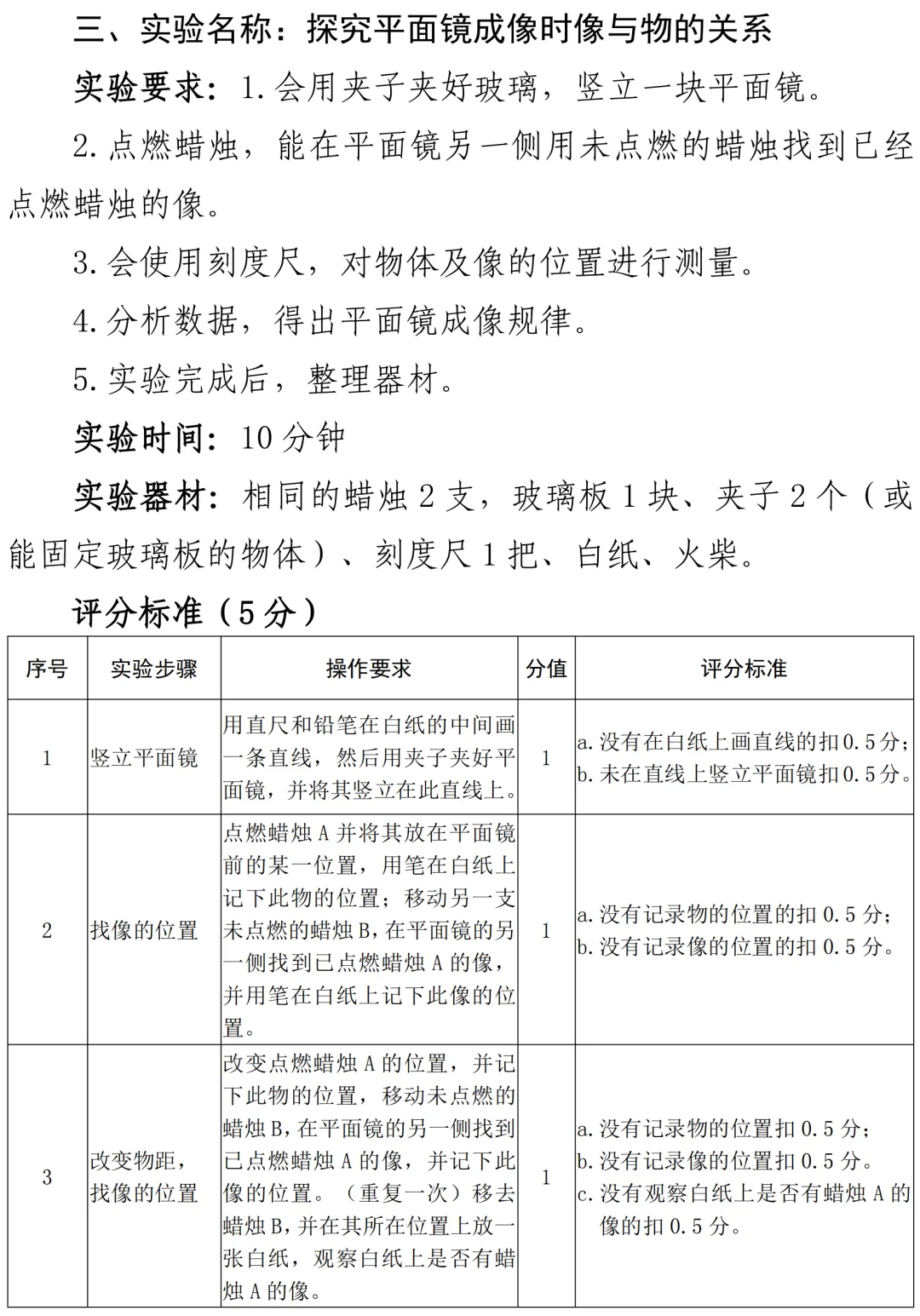 中考物理实验操作题库及评分标准 第4张