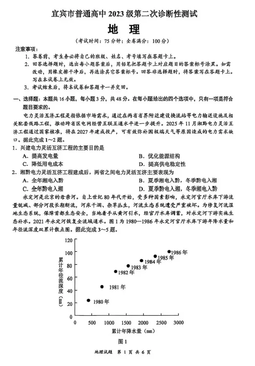 【高三试卷】四川省宜宾市普通高中2023级第二次诊断性测试(全科) 第1张