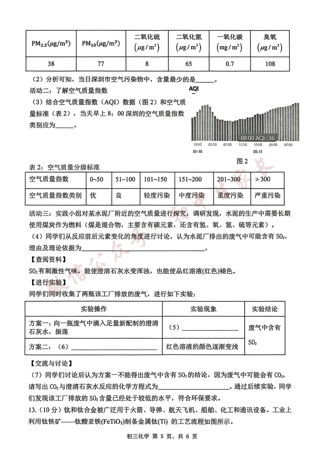 2026年中考化学一模试卷+答案(可打印) 第6张