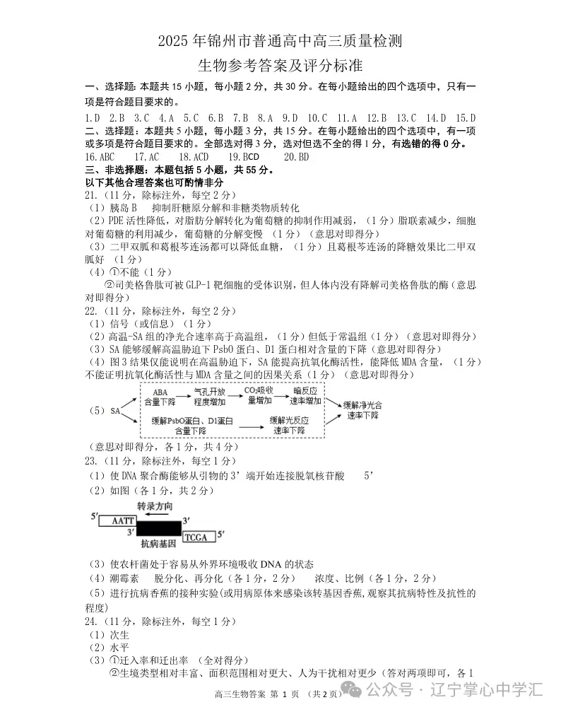 2025年4月锦州高三三模试卷+答案 第99张