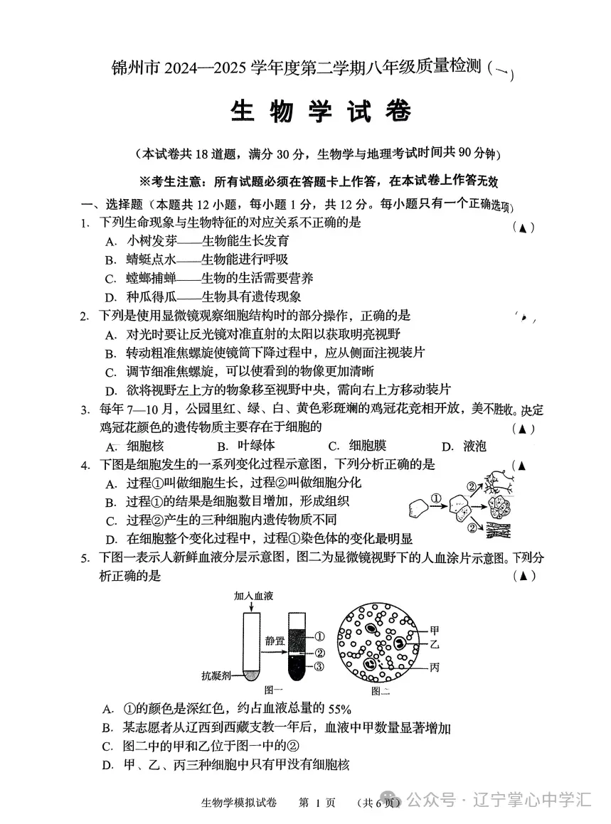 2025年4月锦州市八年一模地/生试卷+答案 第11张