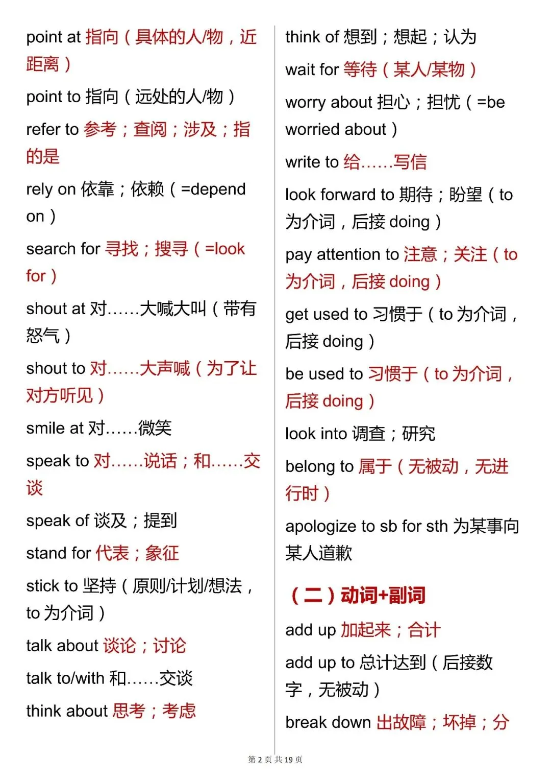 中考英语必背【初中英语必背固定搭配大全】,可打印 快收藏 第2张 中考英语必背【初中英语必背固定搭配大全】,可打印 快收藏 第2张