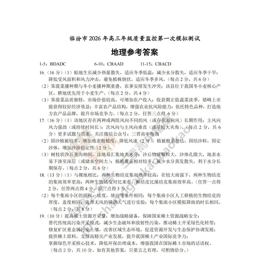 速递 | 临汾2026高三质量监控第一次模拟考试3.23-25分数线出炉!附全科试题与答案 第115张