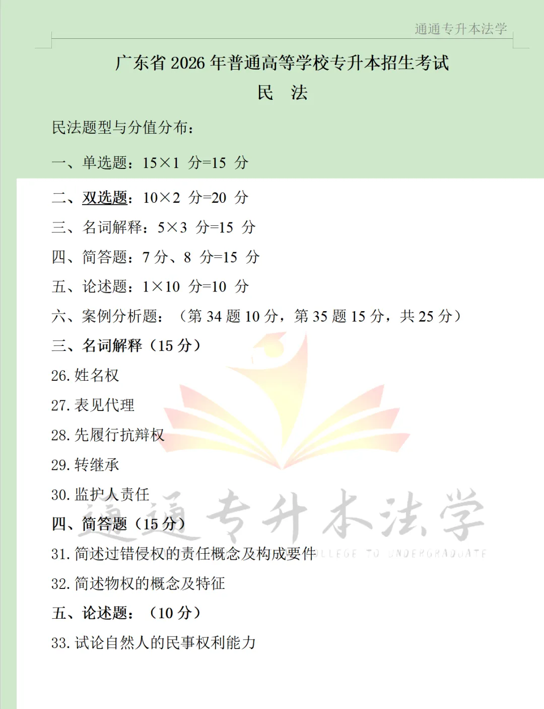 收集2026年普通专升本民法法理学考试真题 第1张