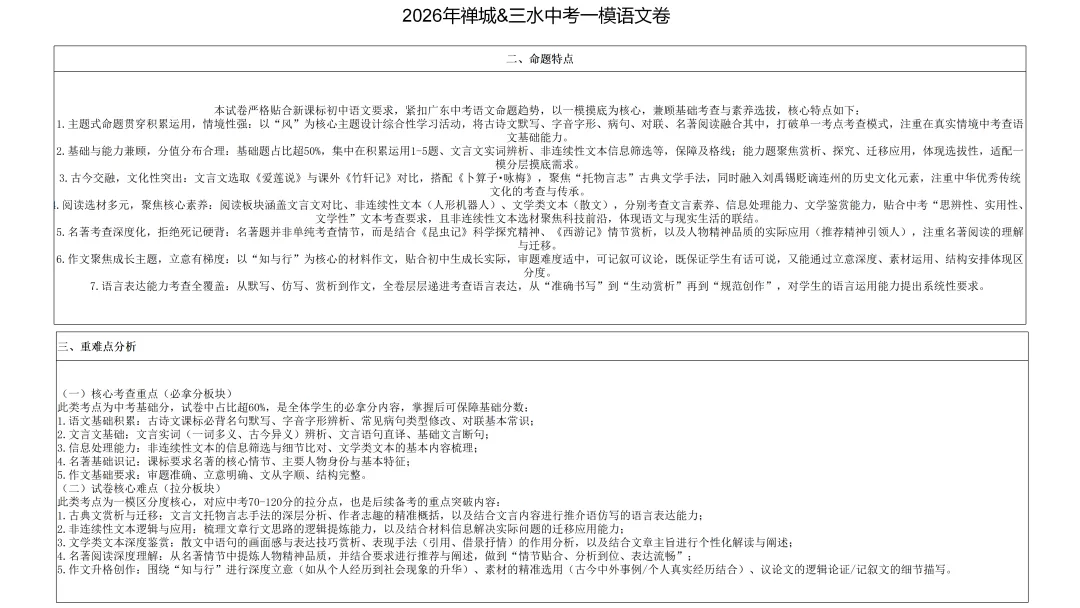 2026年佛山四区中考一模语文试卷及解析 第6张