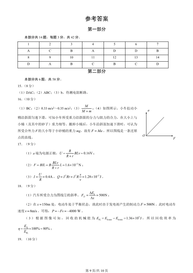 2025北京丰台高三一模物理试卷(有答案) 第9张